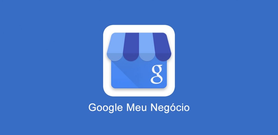 Imagem de fundo azul com a logo do Google Meu Negócio